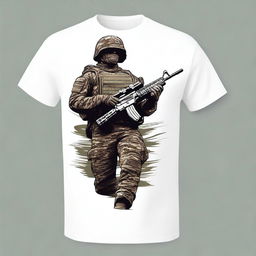 A detailed design for a t-shirt featuring an image of a soldier