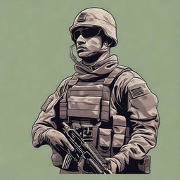 A detailed design for a t-shirt featuring an image of a soldier