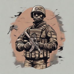 A detailed design for a t-shirt featuring an image of a soldier