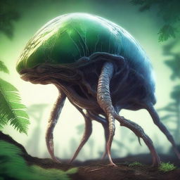 A detailed illustration of a space parasite designed to adapt and survive on Earth