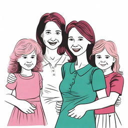 A true story illustration of a 36-year-old married mother with three children (girl, boy, girl)