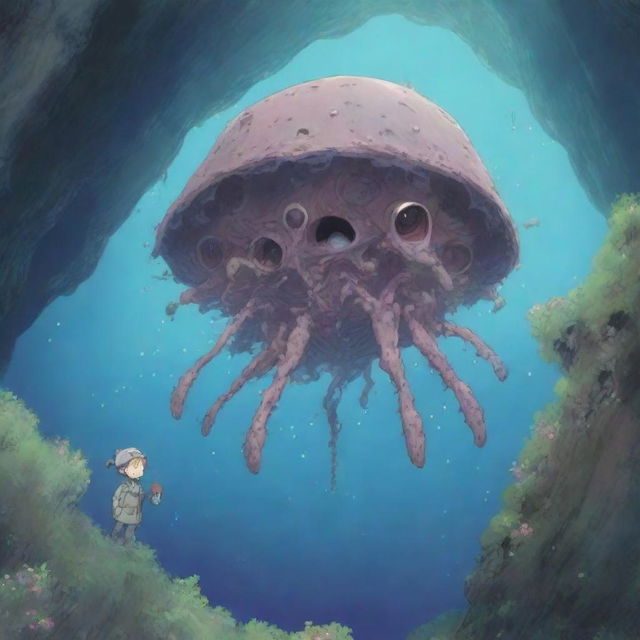 A detailed illustration of a space parasite designed to adapt and survive in the world of Made in Abyss