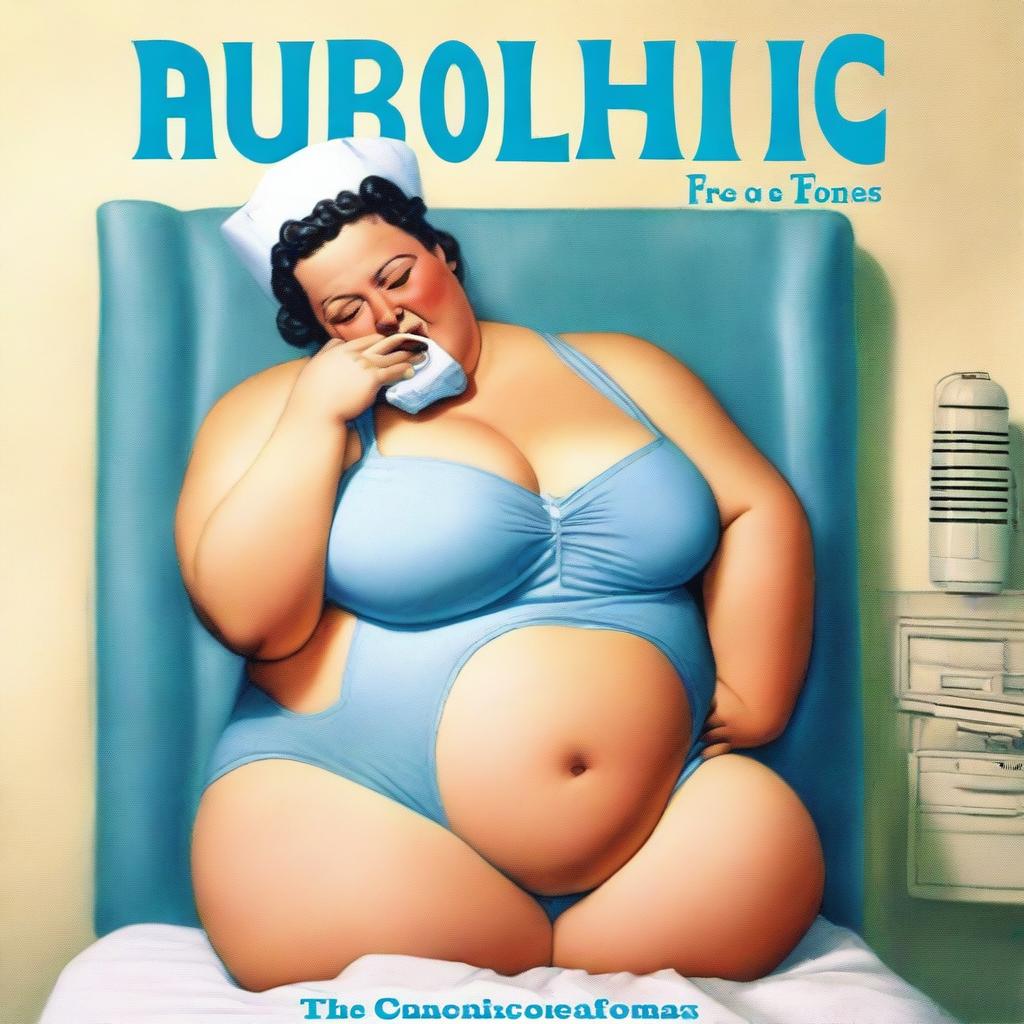 A blue raunchy book cover featuring a fat nurse smoking a cigarette