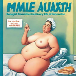 A blue raunchy book cover featuring a fat nurse smoking a cigarette