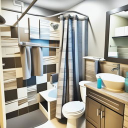 A modern bathroom remodel based on the provided reference image, transforming it into a warm and inviting space in shades of gray