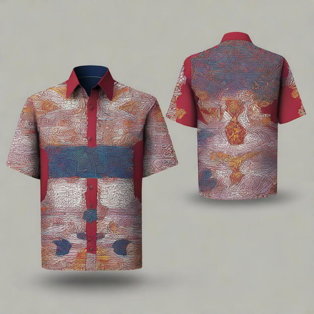 Create a detailed design for a batik shirt that incorporates the logo of Subang University and elements representing the philosophy of Subang Regency