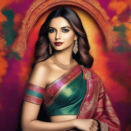 A beautiful portrait of Deepika Padukone, the famous Indian actress, showcasing her elegance and charm