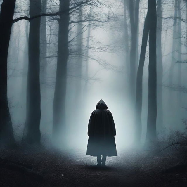 Create a thrilling book cover featuring a dark, mysterious atmosphere