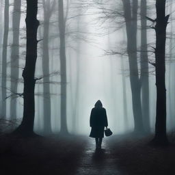 Create a thrilling book cover featuring a dark, mysterious atmosphere