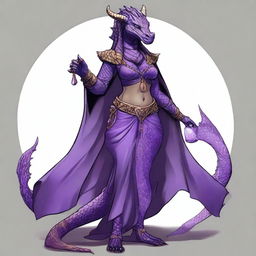 A Dragonborn character from the D&D universe with a slim waist, large breasts, and wide hips