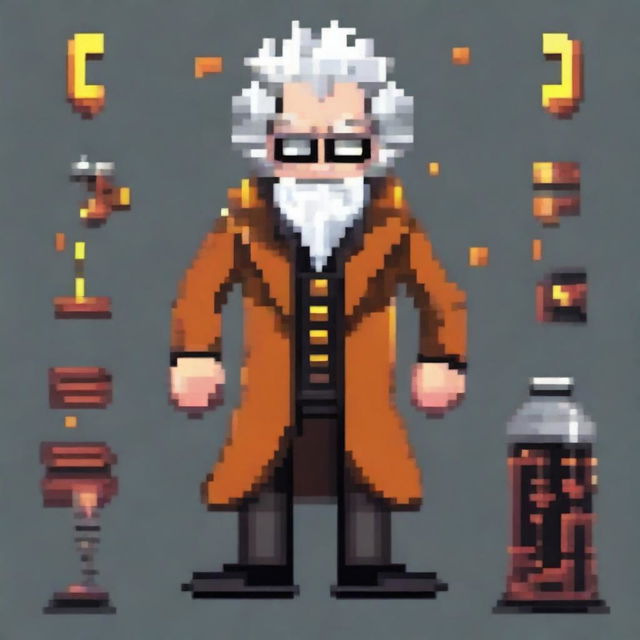 Create a 128x128 pixel villain with the appearance of a mad scientist general