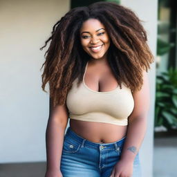 A voluptuous and beautiful Black woman with natural dreadlocks