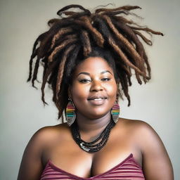 A voluptuous and beautiful Black woman with natural dreadlocks