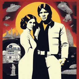 A Star Wars-inspired poster featuring Leia and Han Solo