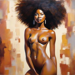 A high definition, polished, full-body oil-based painting of a beautiful Black woman with a natural afro and an oiled body