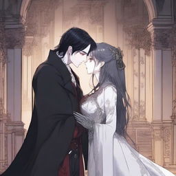 A dark and forbidden romance scene from a manhwa featuring a vampire coven