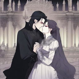 A dark and forbidden romance scene from a manhwa featuring a vampire coven