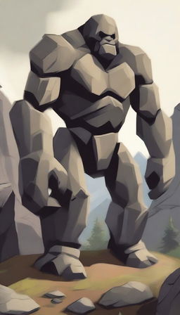 Create an illustration of Kadiish, a stone golem from the northern mountains