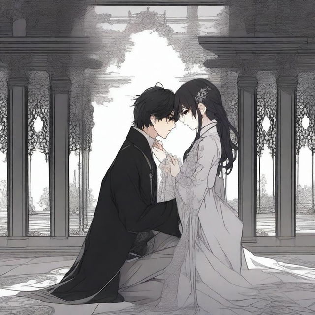 A dark and forbidden romance scene from a manhwa