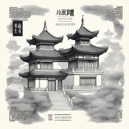 A book cover featuring an intricate pen-and-ink drawing of traditional Chinese architecture