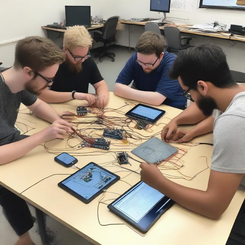 An image depicting people creating electrical circuits using Tinkercad