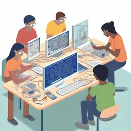 An image depicting people creating electrical circuits using Tinkercad