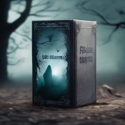 Create a book cover featuring an 'FCD Ghost Box' built by Nigel Mortimer, held by a person in a haunted graveyard