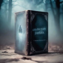 Create a book cover featuring an 'FCD Ghost Box' built by Nigel Mortimer, held by a person in a haunted graveyard