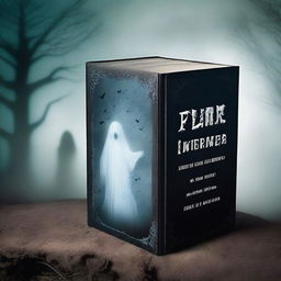 Create a book cover featuring an 'FCD Ghost Box' built by Nigel Mortimer, held by a person in a haunted graveyard