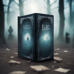 Create a book cover featuring an 'FCD Ghost Box' built by Nigel Mortimer, held by a person in a haunted graveyard