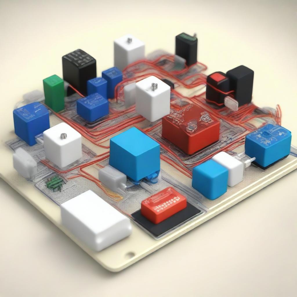 A detailed 3D model of electrical circuits created in Tinkercad, showcasing various components like resistors, capacitors, LEDs, and wires