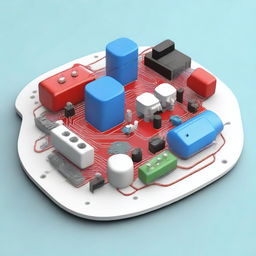 A detailed 3D model of electrical circuits created in Tinkercad, showcasing various components like resistors, capacitors, LEDs, and wires