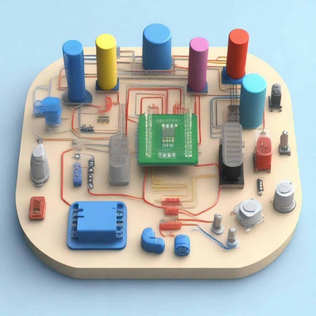 A detailed 3D model of electrical circuits created in Tinkercad, showcasing various components like resistors, capacitors, LEDs, and wires