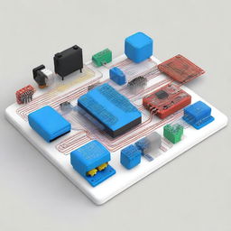 A detailed 3D model of electrical circuits created in Tinkercad, featuring an Arduino board with various components like resistors, capacitors, LEDs, and wires