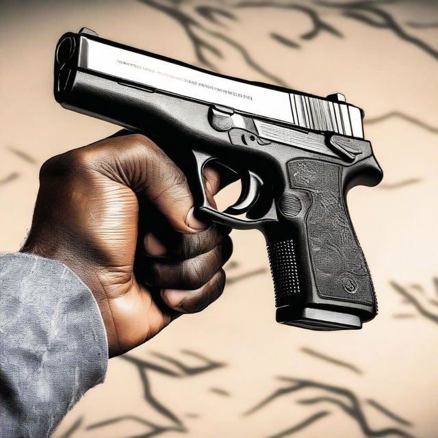 A detailed image of a handgun being held in someone's hands