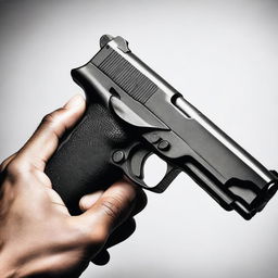 A detailed image of a handgun being held in someone's hands