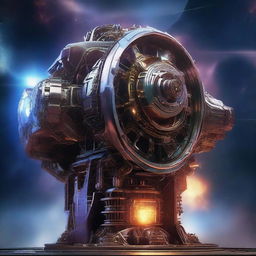 A colossal, futuristic engine designed to destroy the universe, emitting a powerful energy aura