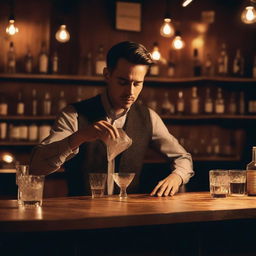 A scene where a person pours vodka into a glass and asks a question