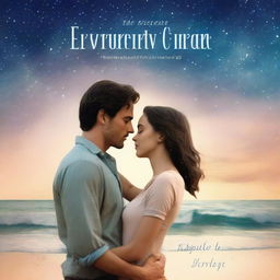 A romantic novel cover featuring a couple embracing under a starlit sky