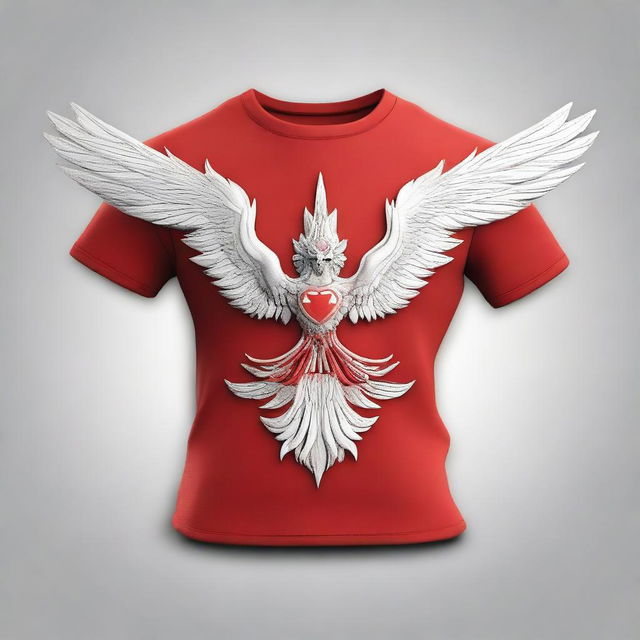 Design a t-shirt featuring the Garuda bird emblem on a red and white background