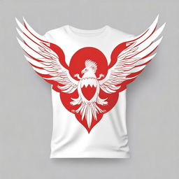 Design a t-shirt featuring the Garuda bird emblem on a red and white background