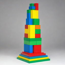 Create an image of a tower made of 6 LEGO construction blocks, each block being a different color