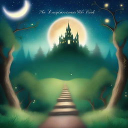 Create a captivating book cover with an enchanting forest scene, featuring a mystical pathway leading to a hidden castle in the distance