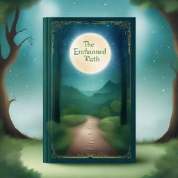 Create a captivating book cover with an enchanting forest scene, featuring a mystical pathway leading to a hidden castle in the distance