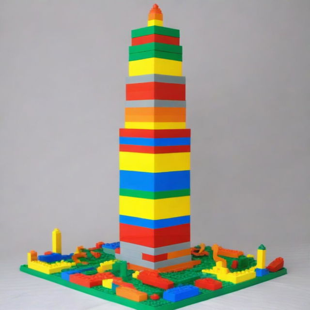 Create an image of a tower with 6 floors made of LEGO blocks