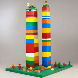 Create an image of a tower with 6 floors made of LEGO blocks