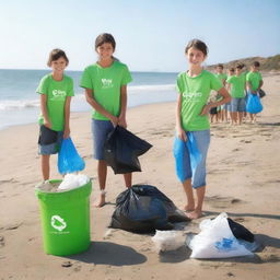 Create an image promoting the cleanup of the Caspian Sea shore