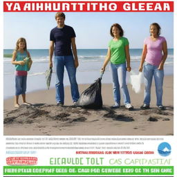 Create an image promoting the cleanup of the Caspian Sea shore