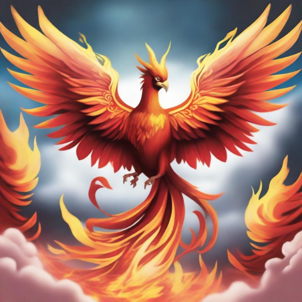 Create a manga cover featuring a majestic phoenix bird with fire wings