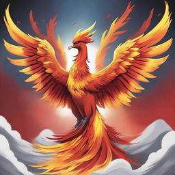 Create a manga cover featuring a majestic phoenix bird with fire wings